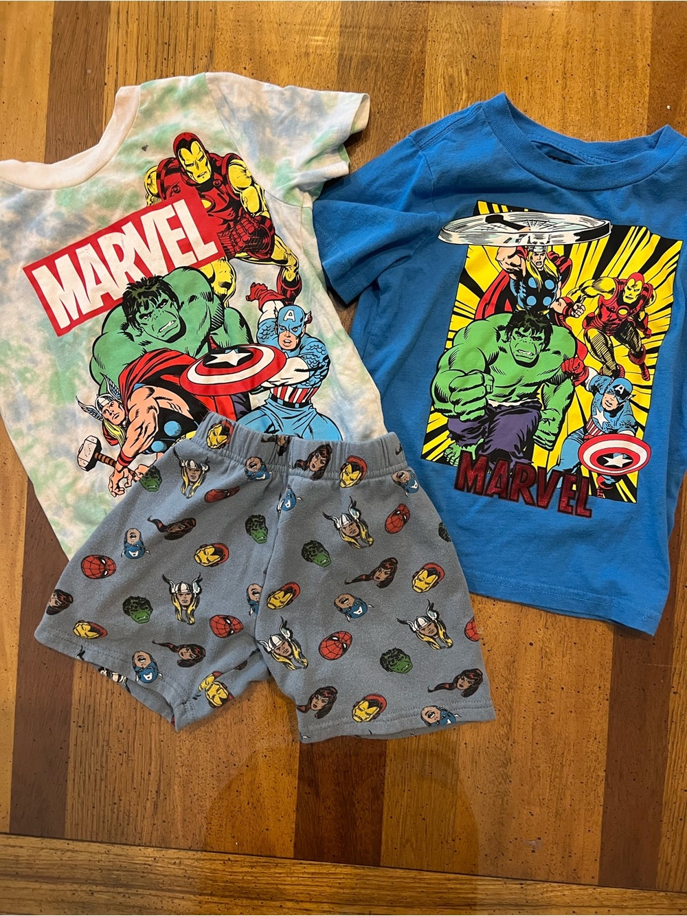 Marvel Kids Superhero Tee & Shorts Set - Blue, White, Gray, Green, Red, Yellow